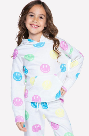 French Terry Easy Hoodie - Ivory Multi Smiley