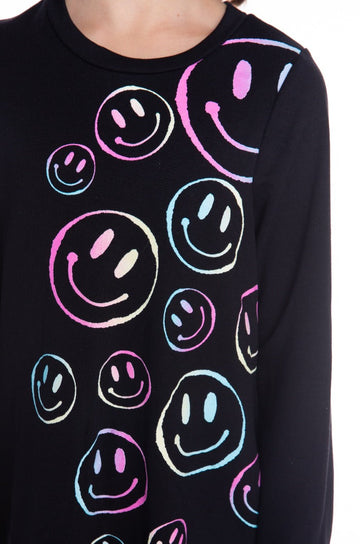 French Terry Swing Dress - Black Outline Smiley