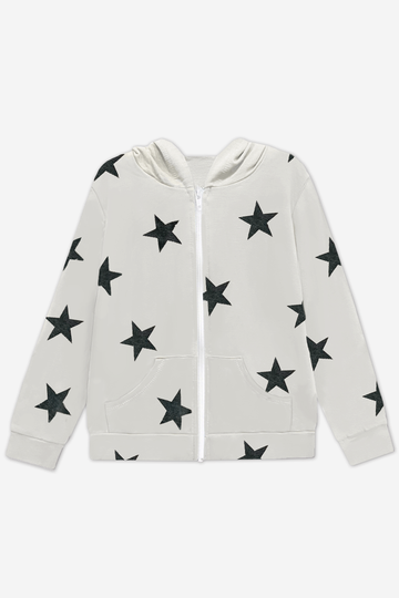French Terry Zip Hoodie - Taupe Black Stars