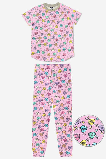 Simply Soft Short Sleeve Tee & Slim Lounge Pant - Pink Candy Hearts
