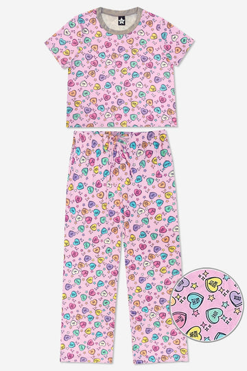Simply Soft Short Sleeve Easy Tee & Karate Pant - Pink Candy Hearts