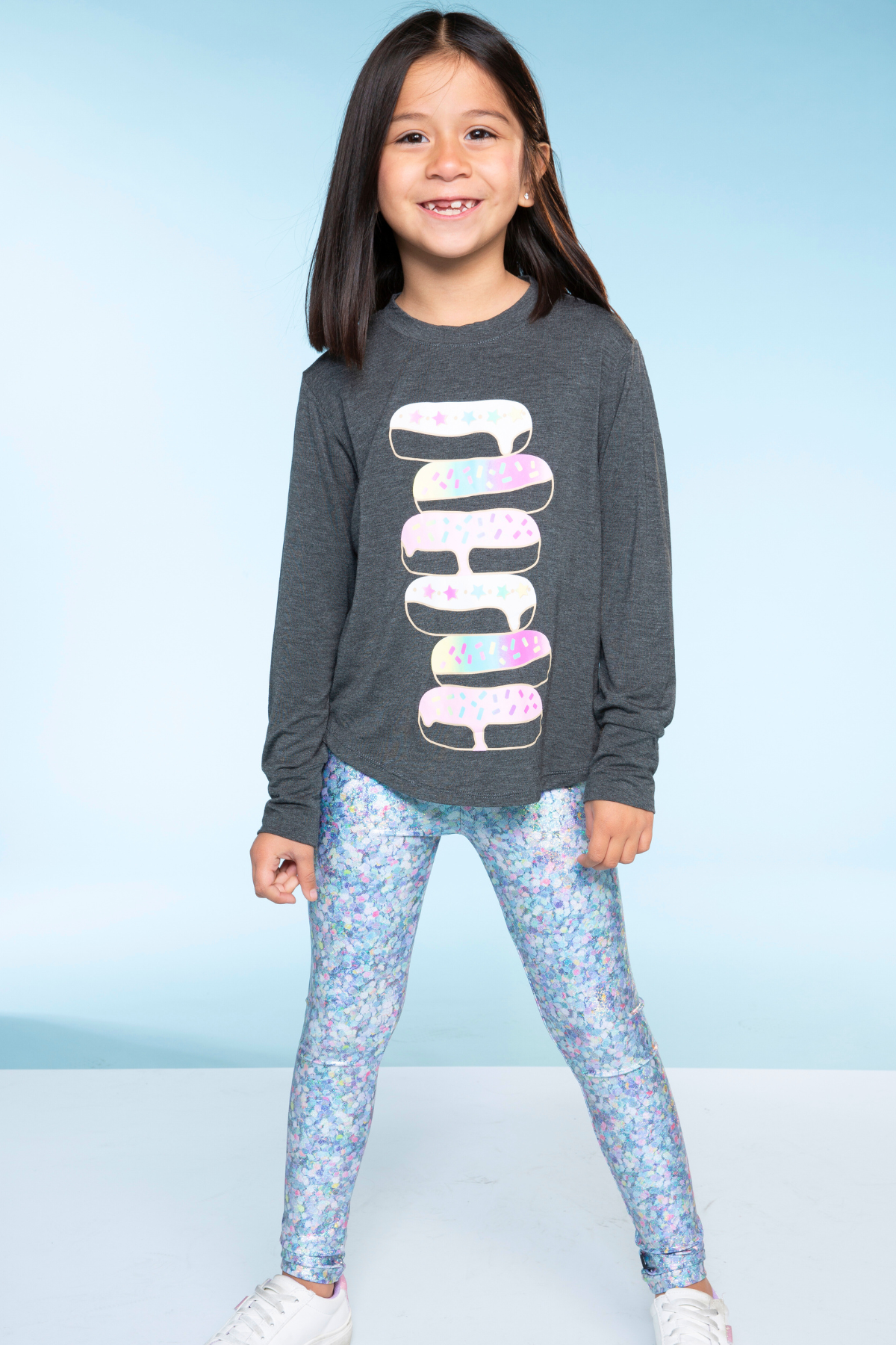 Modal Long Sleeve Shirttail Top - Heather Grey Butterfly