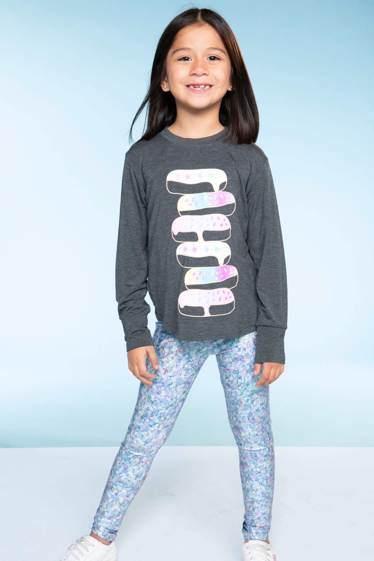 Modal Long Sleeve Shirttail Top - Heather Grey Butterfly