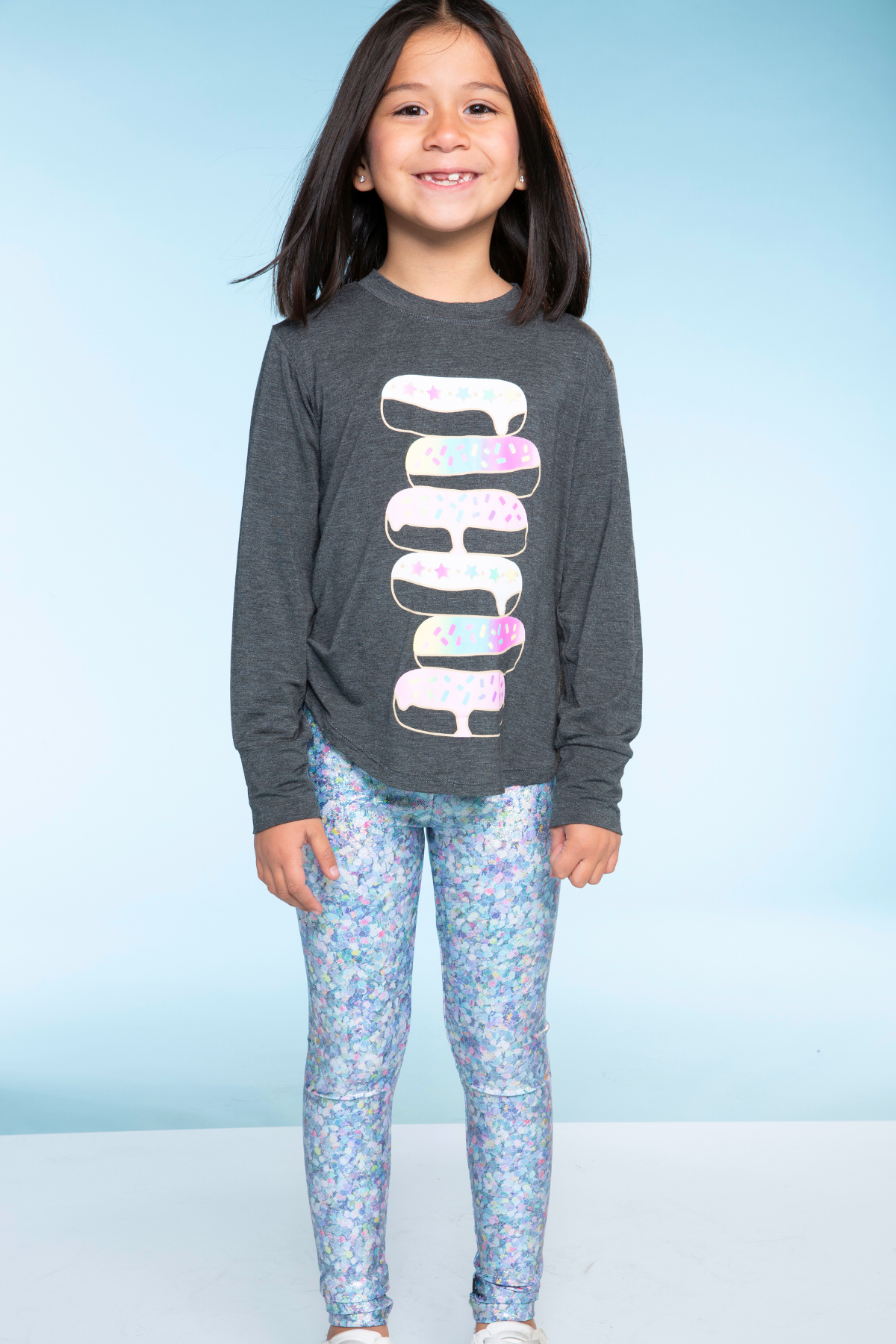 Modal Long Sleeve Shirttail Top - Heather Grey Butterfly