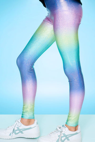 Glitter Foil High Shine Legging - Glitter Ombre Rainbow