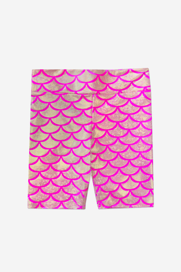 Glitter Biker Short - Neon Pink Gold Mermaid