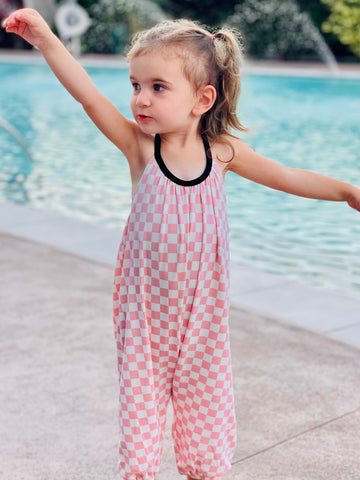 Simply Soft Halter Jumpsuit - Pink Checkers