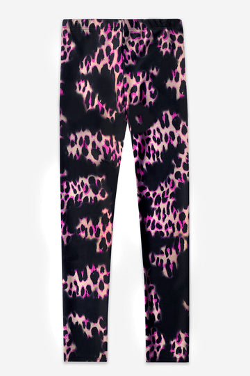 High Shine Long Legging - Black Pink Leopard