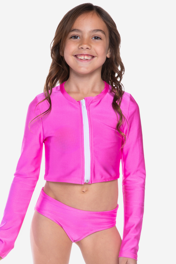 High Shine Plus Cropped Zip Rashguard & Bottom - Barbie Pink