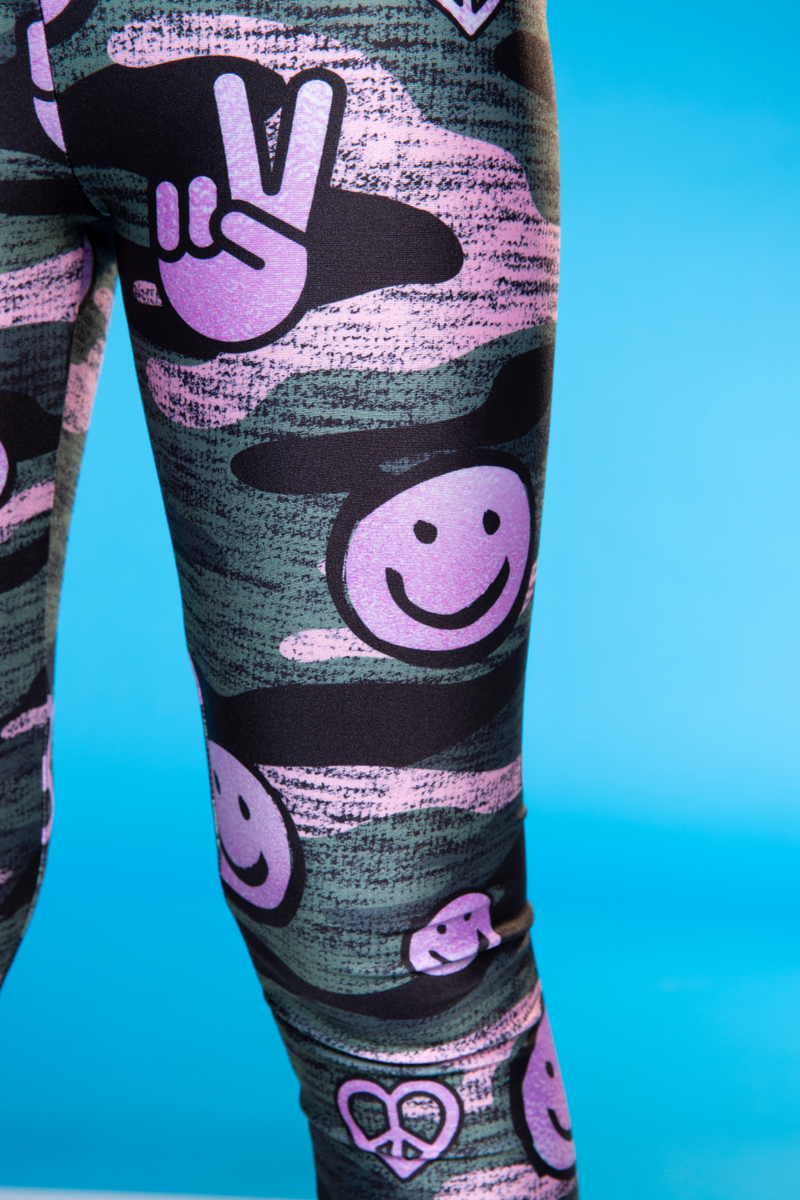 High Shine Long Legging - Camo Pink Peace