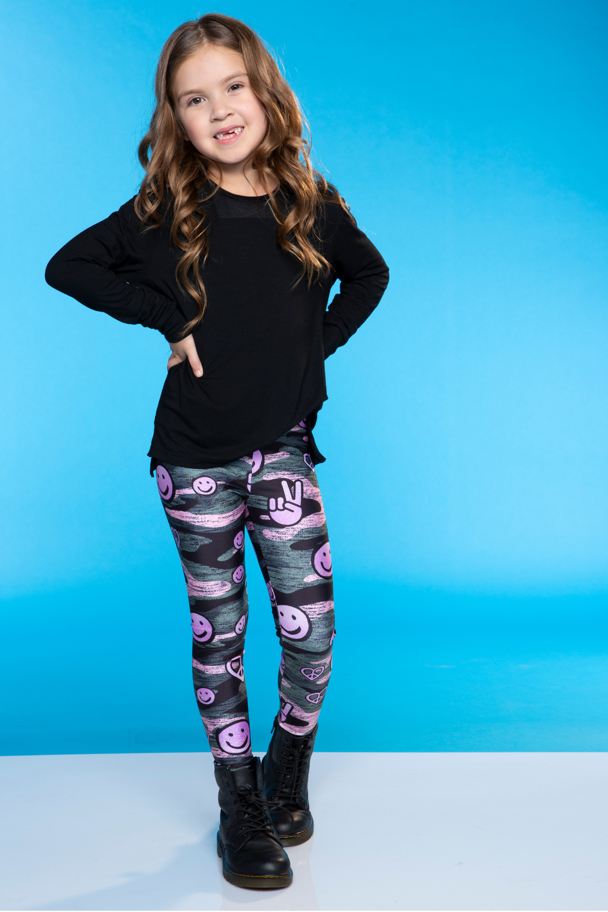 High Shine Long Legging - Black White Smile