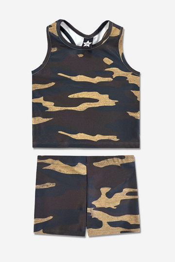 High Shine Cropped Racerback Tank & Tumble Short - Olive Camo