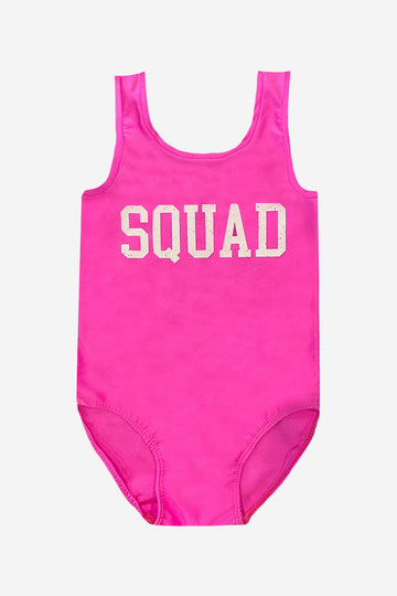 High Shine One-Piece Swimsuit - Neon Pink Squad