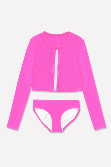 High Shine Plus Cropped Zip Rashguard & Bottom - Barbie Pink