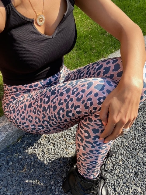 Women's High Shine Long Legging - Taupe Leopard
