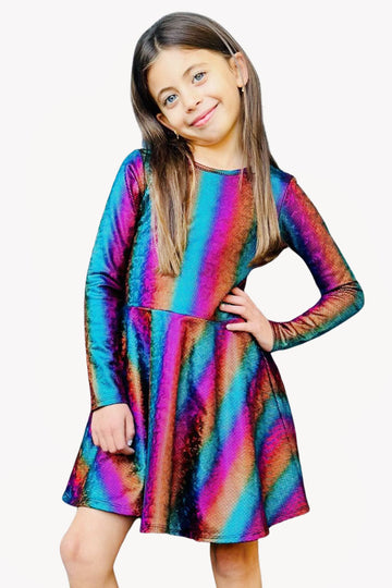 Long Sleeve Skater Dress - Rainbow Glitter