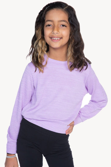 Luxe Ribbed Cropped Crew Sweatshirt - Pop Lilac