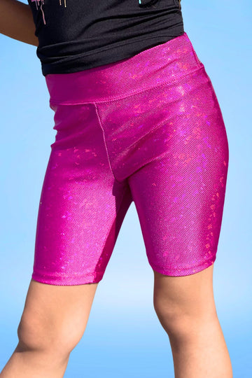 High Shine Biker Short - Glitter Neon Pink