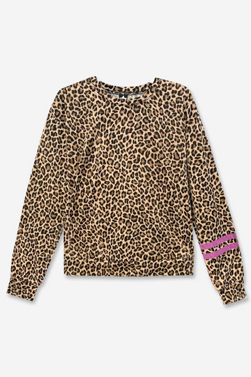 Women's French Terry Crew Sweatshirt - Leopard Pink Stripes