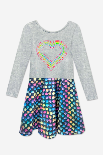 Specialty Long Sleeve Skater Dress - Rhinestone Candy Heart