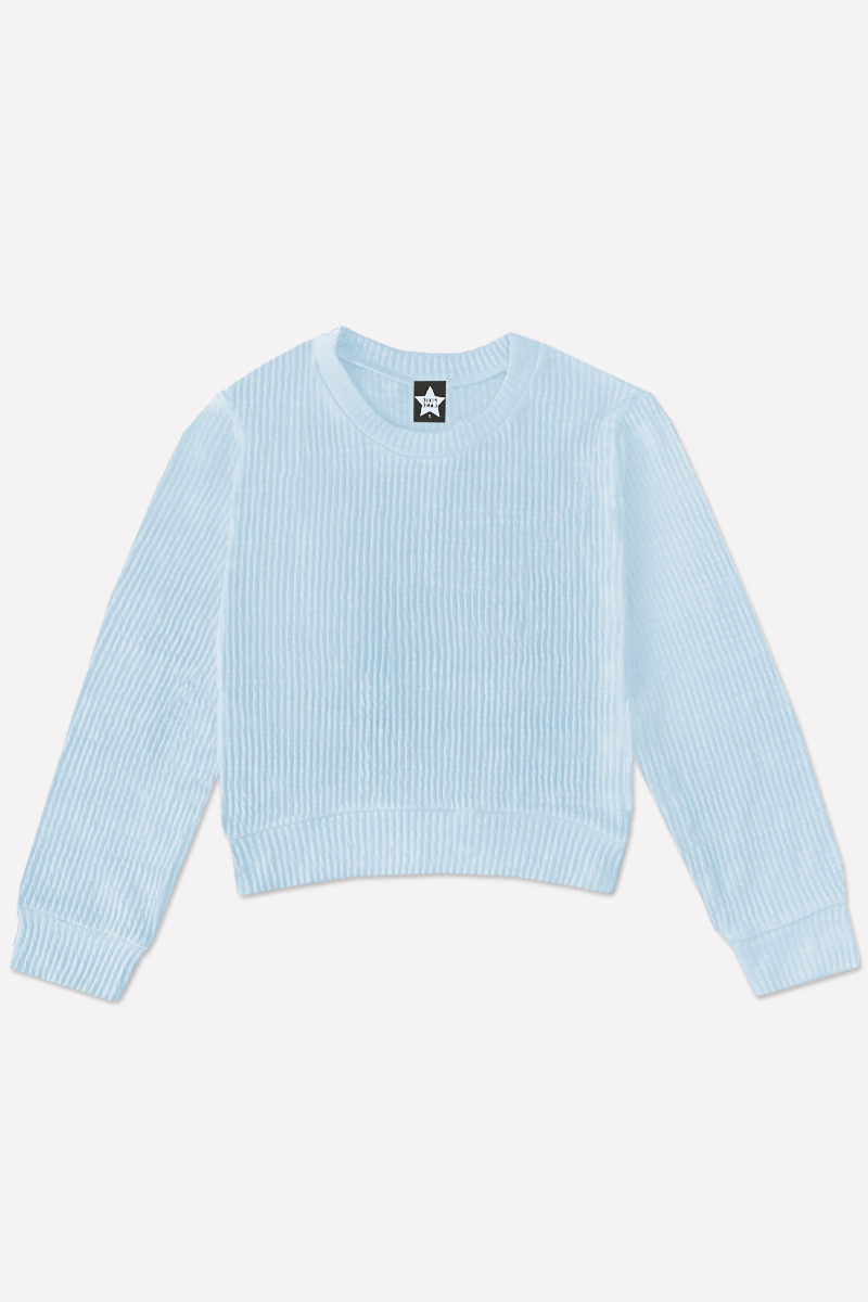 Luxe Ribbed Cropped Crew Sweatshirt - Sky Blue
