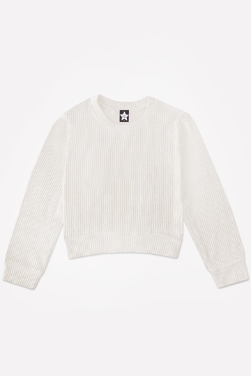 Luxe Ribbed Cropped Crew Sweatshirt - Vanilla