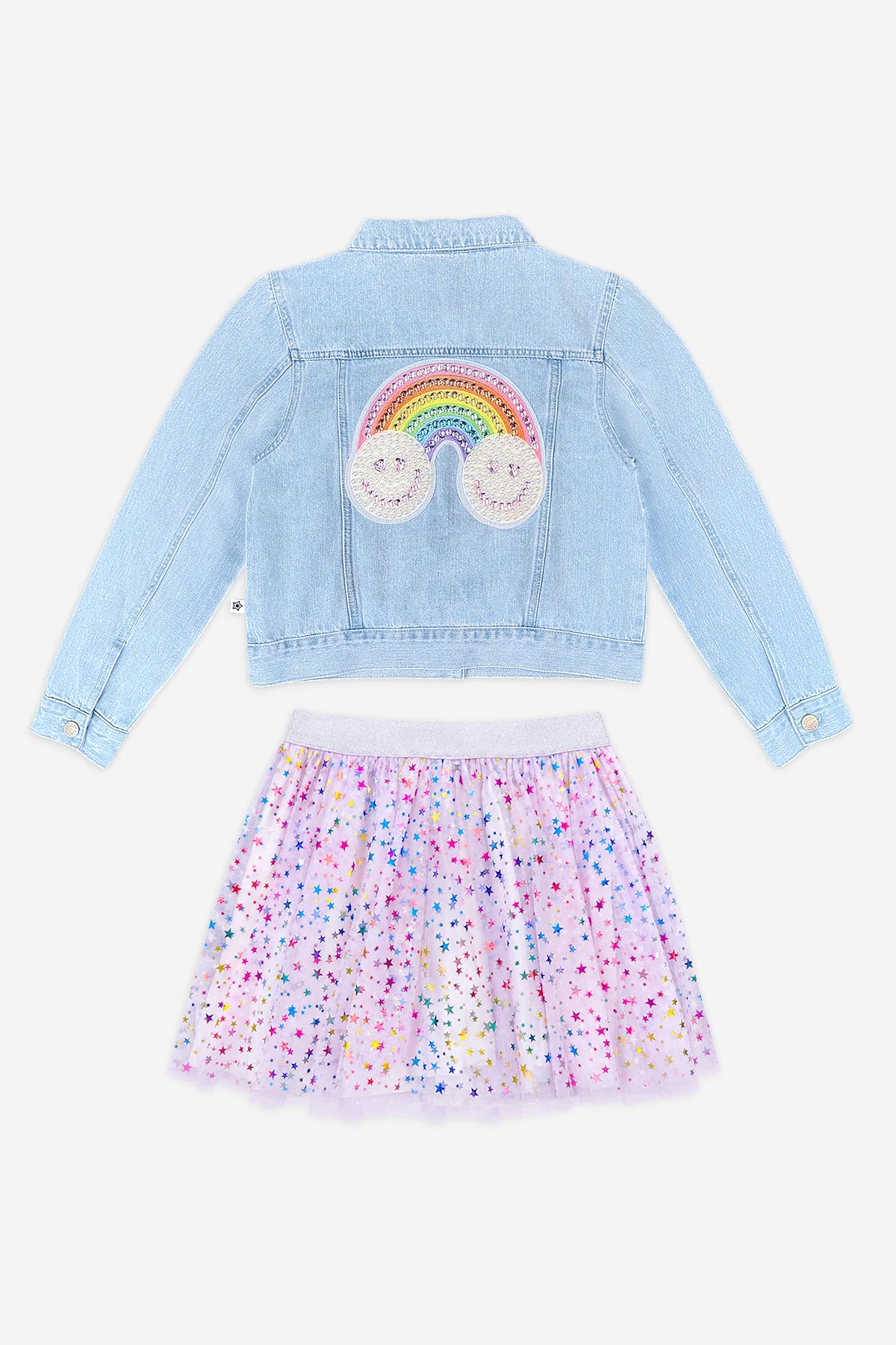 2 Pack Denim Jacket & Tulle Skirt Set - Rainbow