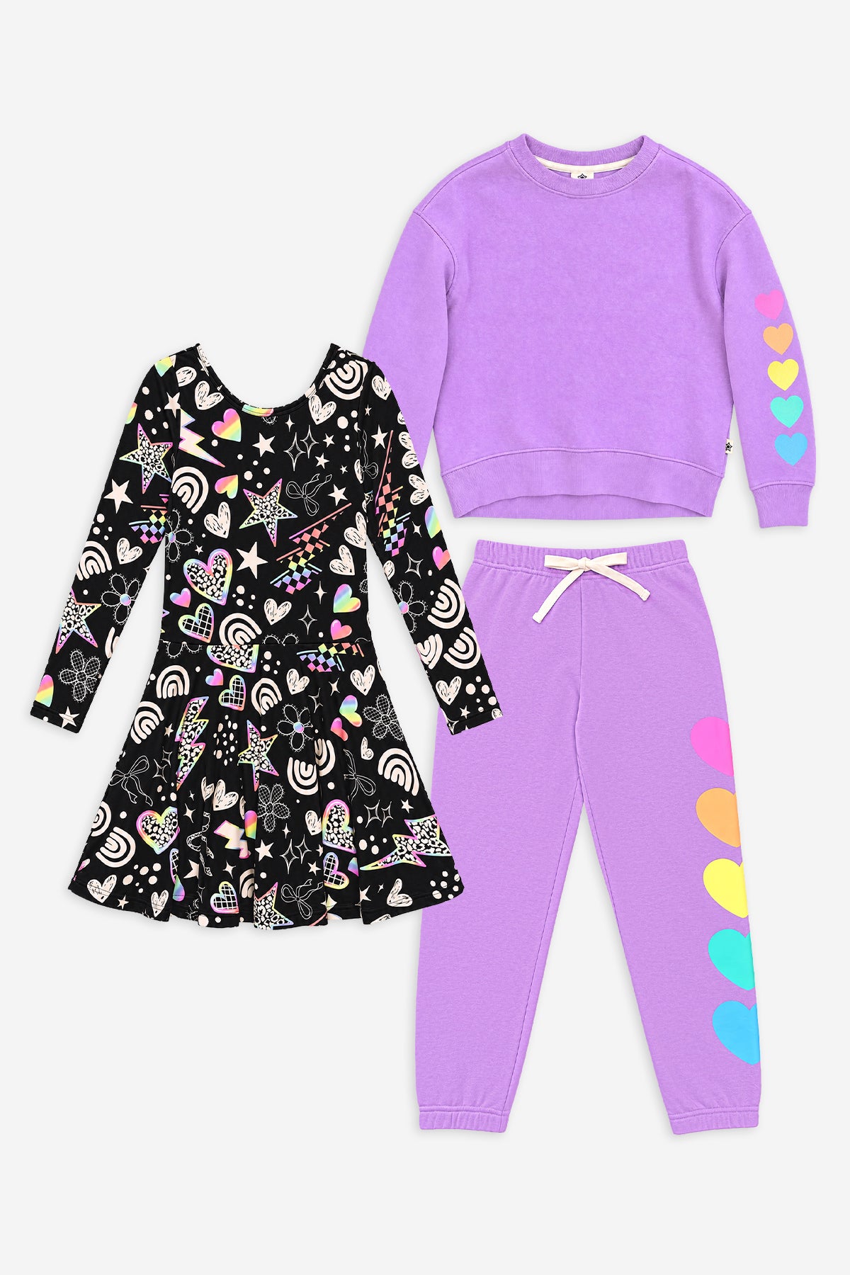 3 Pack Long Sleeve Skater Dress, Sweatshirt & Sweatpant