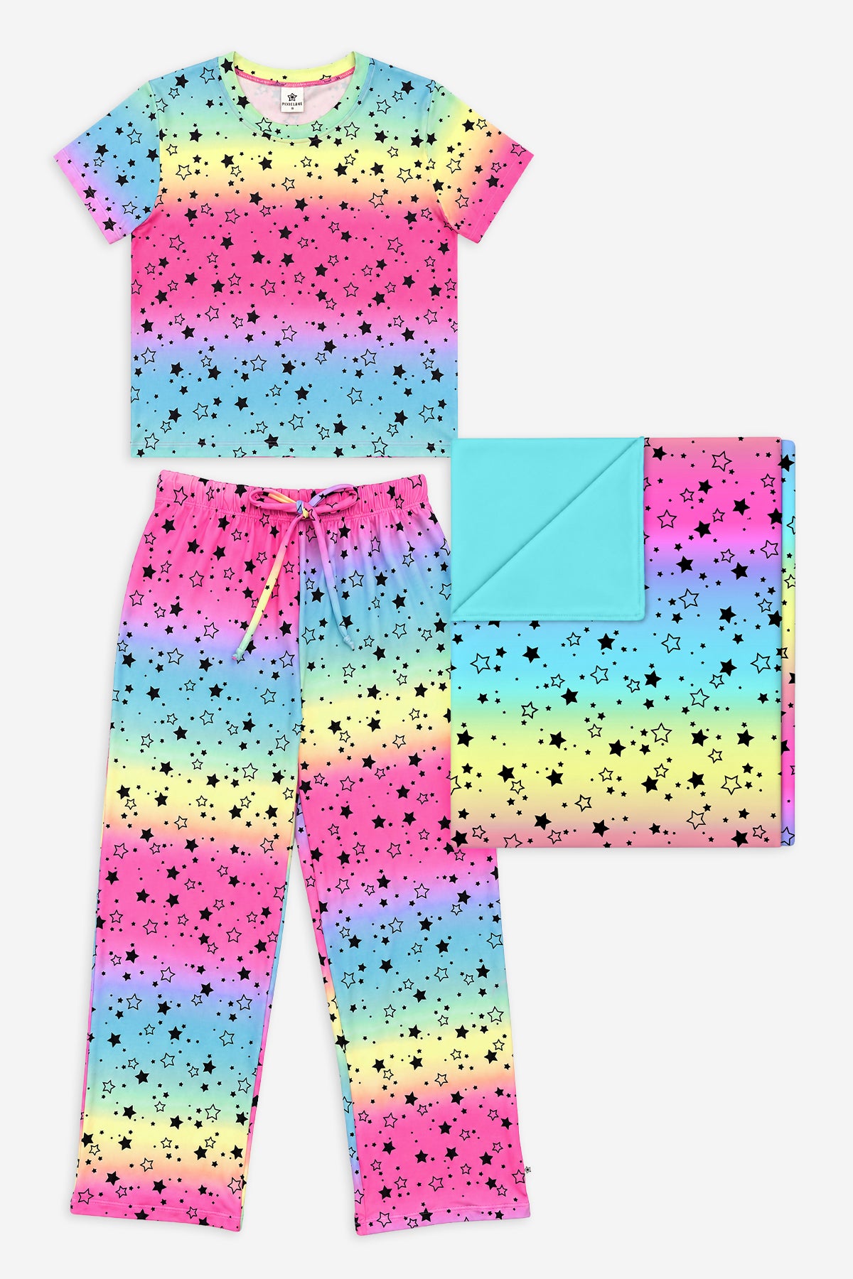 Gift Set - Simply Soft Easy Tee & Karate Pant & Cozy Blanket - Rainbow Bright Stars - Rainbow Bright Stars - NEW!
