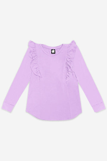 Modal Long Sleeve Ruffle Shirttail Top - Lavender