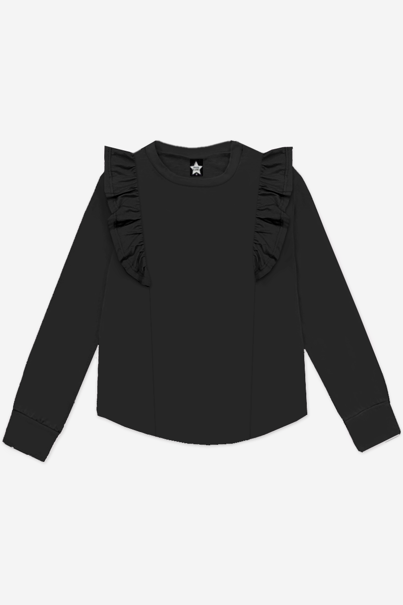 Modal Long Sleeve Ruffle Shirttail - Black