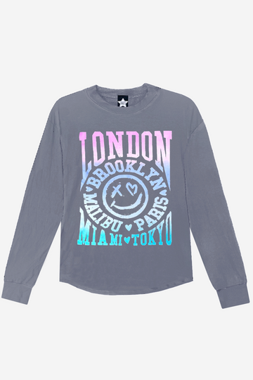Modal Long Sleeve Shirttail Top - Grey Pink Cities