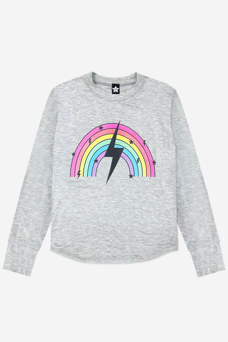 Modal Long Sleeve Shirttail Top - Heather Grey Rainbow Bolt