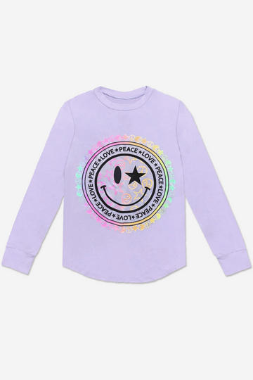 Modal Long Sleeve Shirttail Top - Lavender Smile Peace