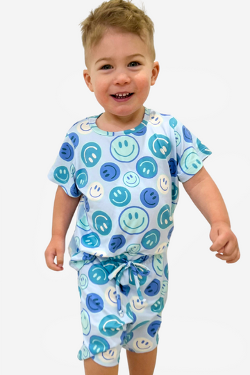 Simply Soft Short Sleeve Tee & Lounge Short - Blue Teal Smiley