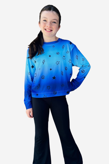 Simply Soft Long Sleeve Easy Tee - Blue Ombre Doodles
