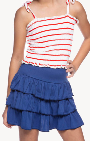 Simply Soft Strappy Smocked Top - Red Ivory Stripes