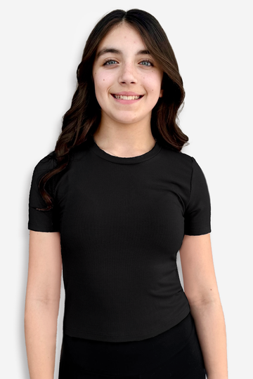Ribbed Modal Short Sleeve Fitted Tee - Black