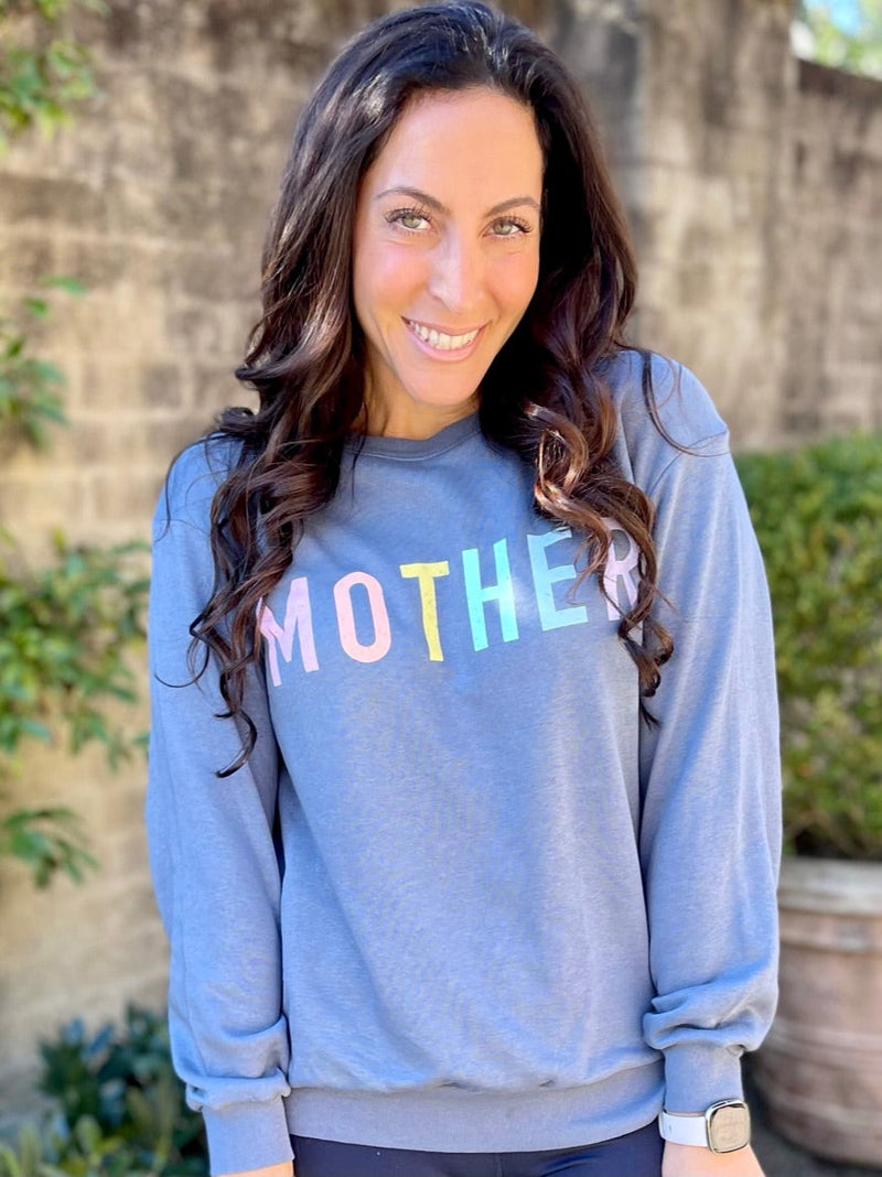 Women's Long Sleeve Shrunken Crew Sweatshirt - Washed Denim Mother