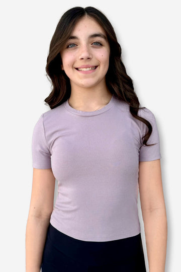 Ribbed Modal Short Sleeve Fitted Tee - Purple Dove