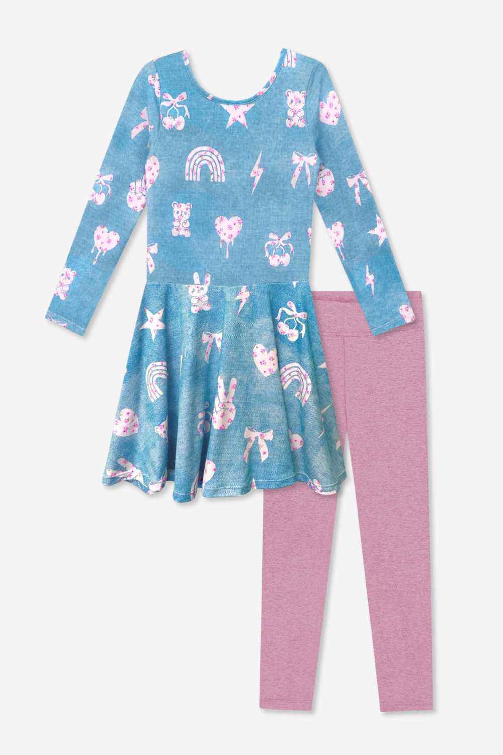 2 Pack Pretty Pink Floral Emoji Dress & Legging Set