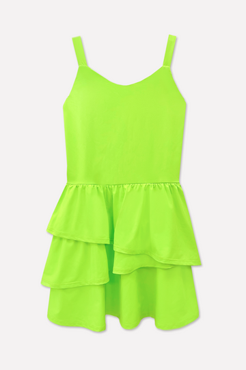 Air Swift Asymmetrical Tank Dress - Neon Lemon Lime