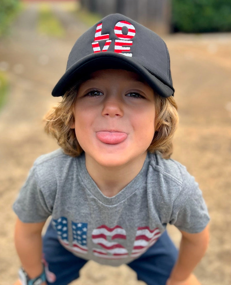 Little Kid's Trucker Hat - Black Love Flag