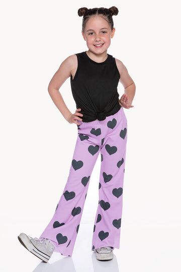 French Terry Flare Sweatpant - Pink Lilac Charcoal Hearts