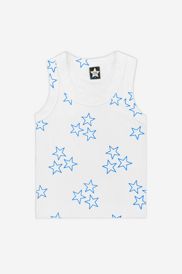 Ribbed Modal Cropped Racerback Tank - White Blue Stars PRE-ORDER SHIPPING STARTS 6/20