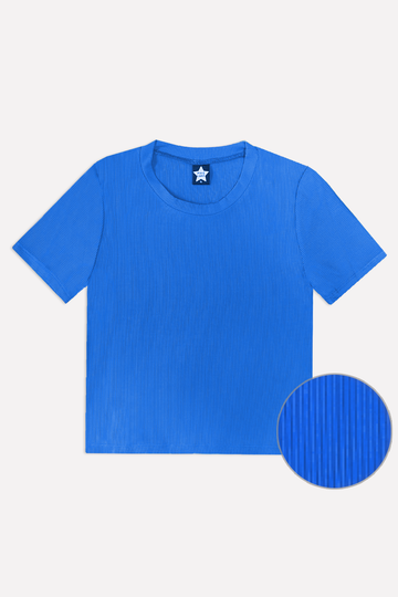 Ribbed Modal Short Sleeve Fitted Tee - Azure Blue