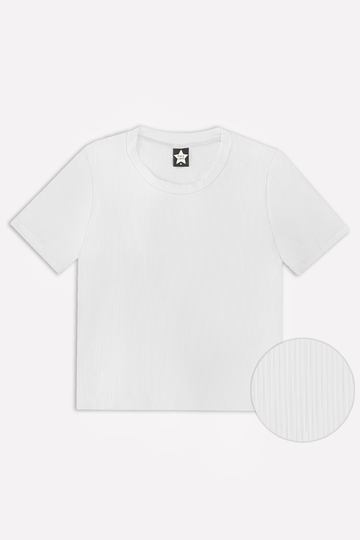 Ribbed Modal Short Sleeve Fitted Tee - White