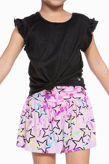 SIMPLY SOFT SHIRRED WAIST SKORT - BLUSH STAR SPLATTER