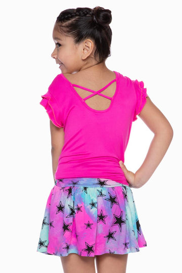 Simply Soft Flutter Sleeve Cross-Back Shirttail Top - Hot Pink