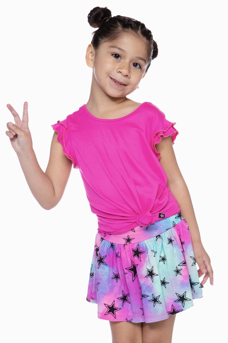 SIMPLY SOFT SHIRRED WAIST SKORT - AQUA PINK TIE DYE STARS